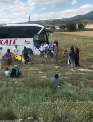 Pamukkale firmasına ait yolcu otobüsü tarlaya uçtu