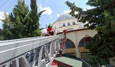 CAMİNİN KUBBESİNDEN UÇAMAYAN LEYLEĞİ İTFAİYE KURTARDI
