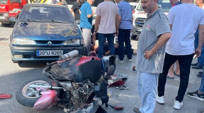 OTOMOBİL MOTOSİKLETE ÇARPTI: 1 YARALI