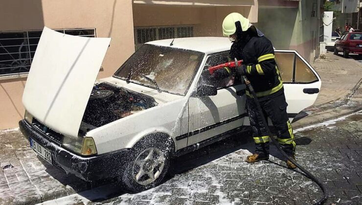 ALEV ALAN OTOMOBİLDE MADDİ HASAR OLUŞTU