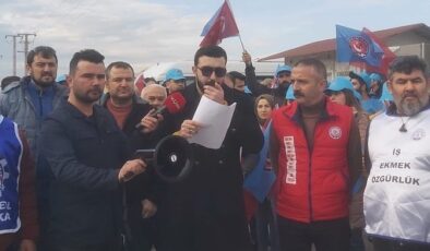 İŞÇİLERDEN FABRİKA ÖNÜNDE EYLEM