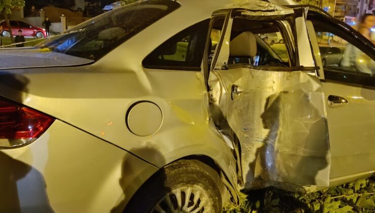 KONTROLDEN ÇIKAN ARAÇ AYDINLATMA DİREĞİ VE AĞAÇLARI DEVİRDİ