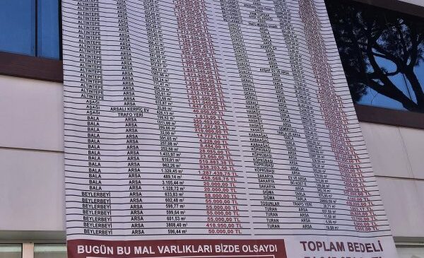 10 YILDA SATILAN TAŞINMAZLARIN LİSTESİNİ HİZMET BİNASINA ASTI