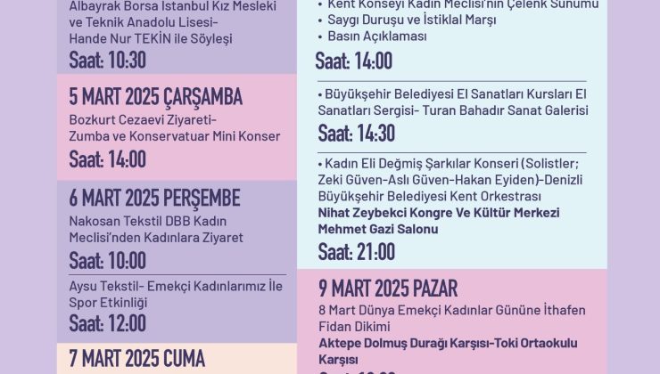 Denizli Büyükşehirden 8 Mart’a özel etkinlikler